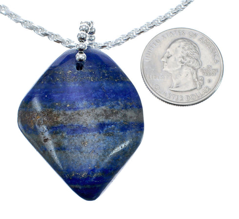 Native American Sterling Silver Lapis Italian Rope Chain 18" Necklace Pendant Set AX128041